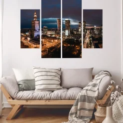 Obraz Tetraptyk Panorama centrum Warszawy nocą 80x60cm