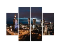 Obraz Tetraptyk Panorama centrum Warszawy nocą 80x60cm