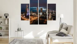 Obraz Tetraptyk Panorama centrum Warszawy nocą 80x60cm