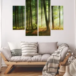 Obraz Tetraptyk Promienie słońca w lesie 80x60cm