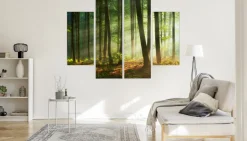 Obraz Tetraptyk Promienie słońca w lesie 80x60cm