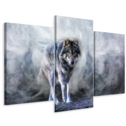 Obraz Tryptyk WILK Zwierzę Mgła Efekt 3D 60x40cm