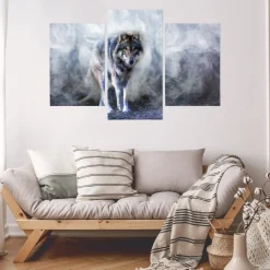 Obraz Tryptyk WILK Zwierzę Mgła Efekt 3D 60x40cm