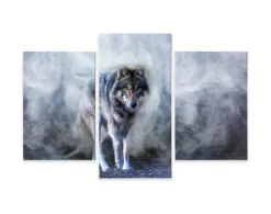 Obraz Tryptyk WILK Zwierzę Mgła Efekt 3D 60x40cm