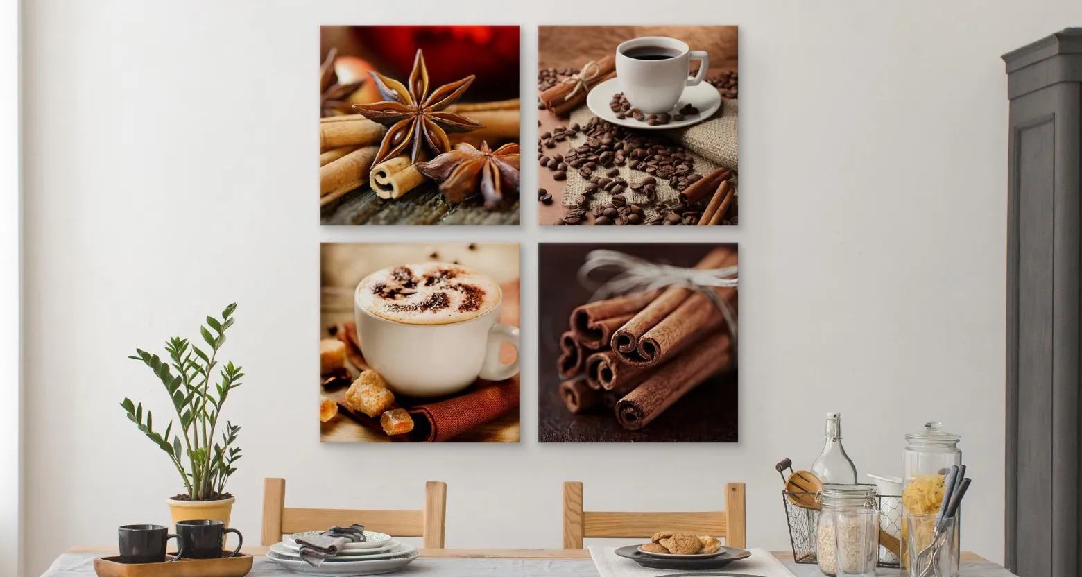 Obrazy Do Kuchni SET Kawa Z Cynamonem 60x60cm