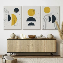 OBRAZY SET ABSTRAKCJA FIGURY GEOMETRYCZNE STYL BOHO 90x40cm