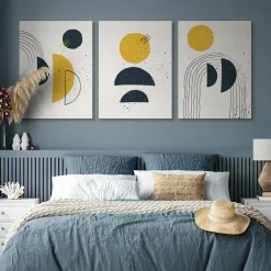 OBRAZY SET ABSTRAKCJA FIGURY GEOMETRYCZNE STYL BOHO 90x40cm