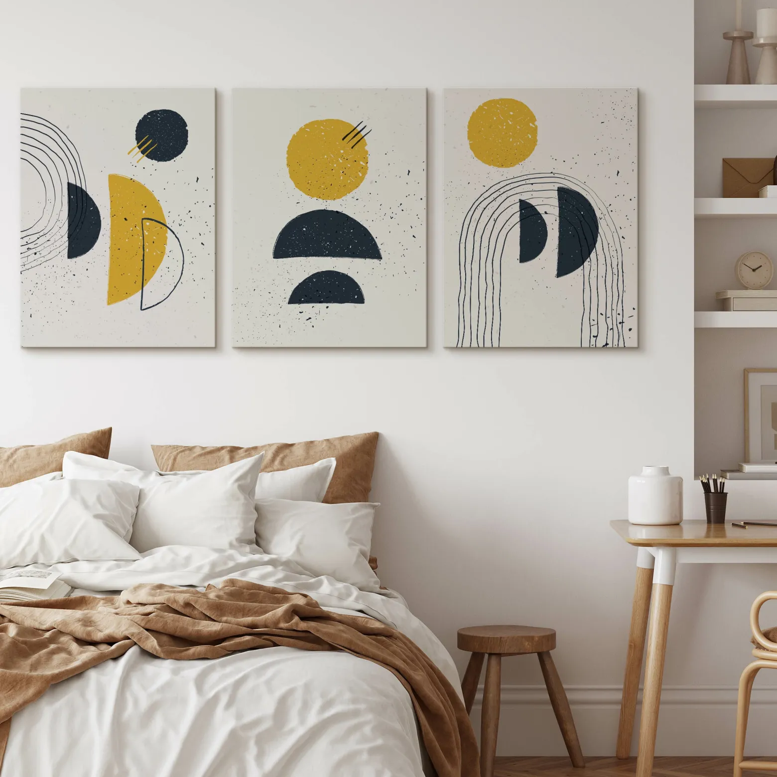 OBRAZY SET ABSTRAKCJA FIGURY GEOMETRYCZNE STYL BOHO 90x40cm