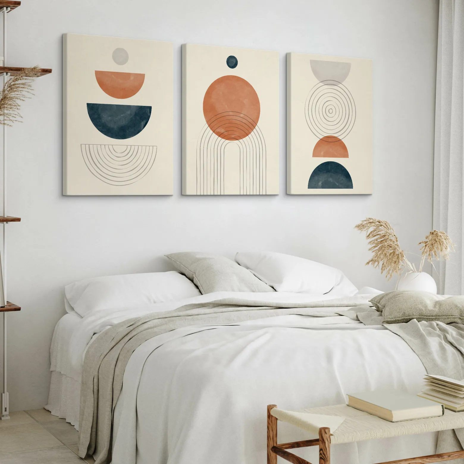 OBRAZY SET FIGURY GEOMETRYCZNE STYL BOHO MINIMALIZM 90x40cm