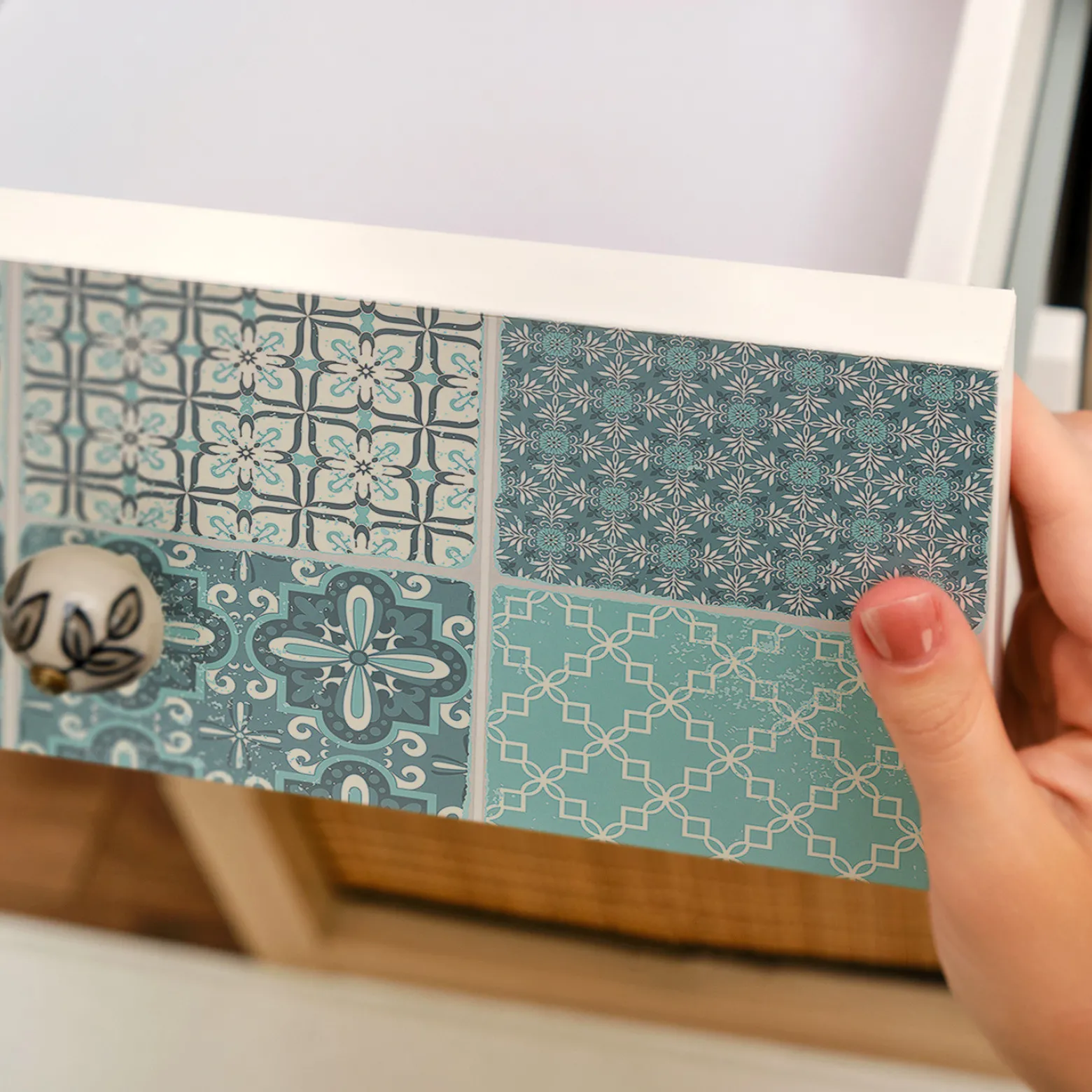 Okleina na meble Niebieskie kafle 50x100 Folia samoprzylepna DIY