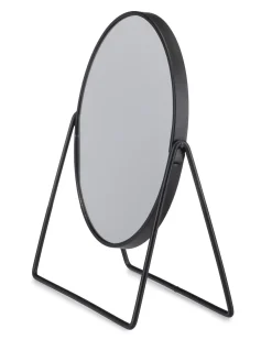 Okrągłe lusterko kosmetyczne na stojaku metalowe czarne dwustronne 17 cm