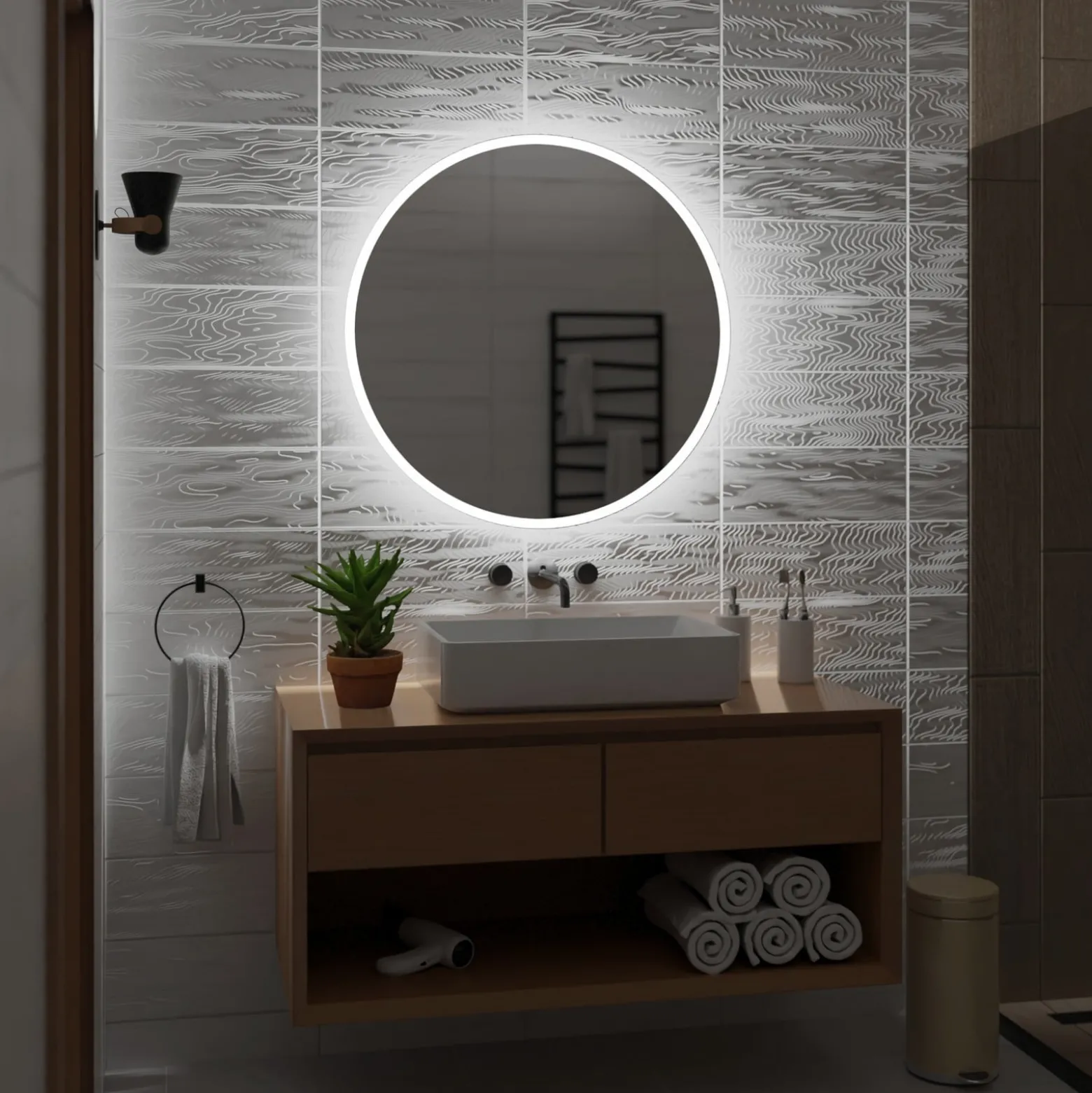 Okrągłe Lustro Łazienkowe Led Delhi Z Zimnym Podświetleniem Led - 50Cm
