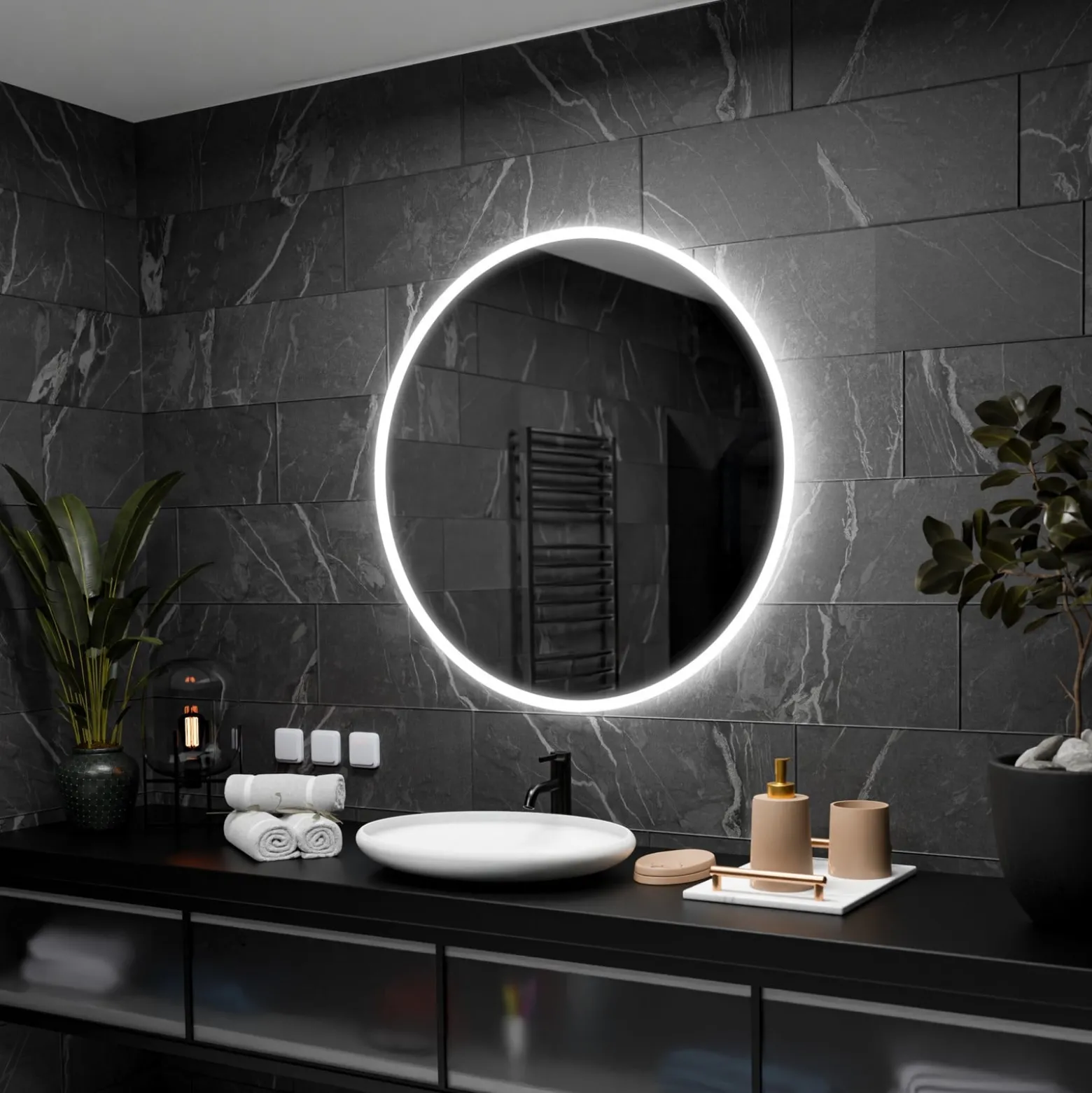Okrągłe Lustro Łazienkowe Led Delhi Z Zimnym Podświetleniem Led - 50Cm