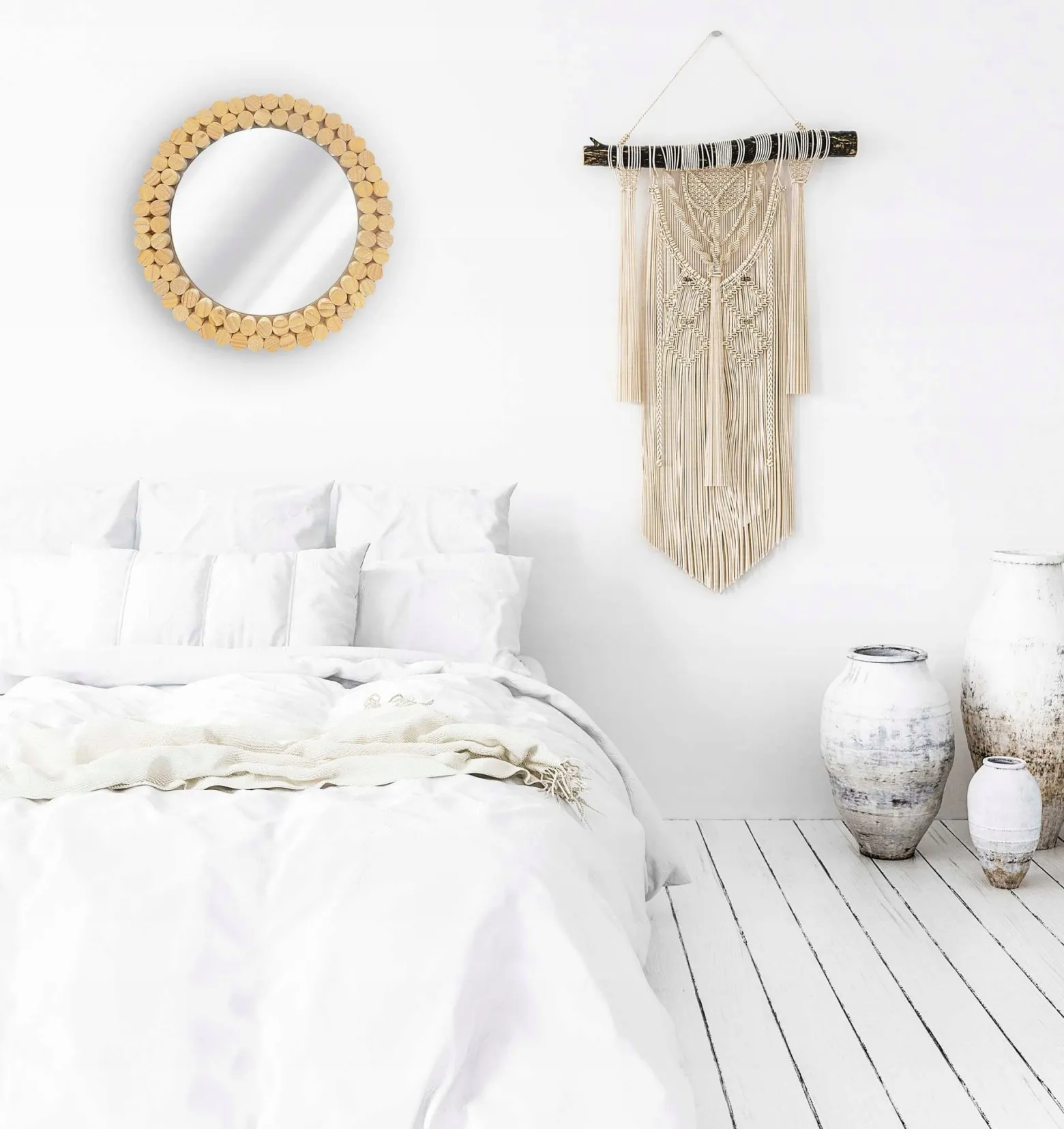 Okrągłe Lustro Boho Drewno Ścienne 36Cm Naturalne 8306