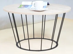 Okrągły Stoliczek Kawowy Z Drutu Loft 75x75x43 Czarny+Blat Dąb Sonoma