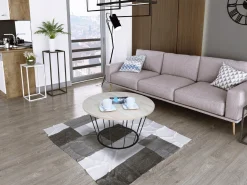 Okrągły Stoliczek Kawowy Z Drutu Loft 75x75x43 Czarny+Blat Dąb Sonoma