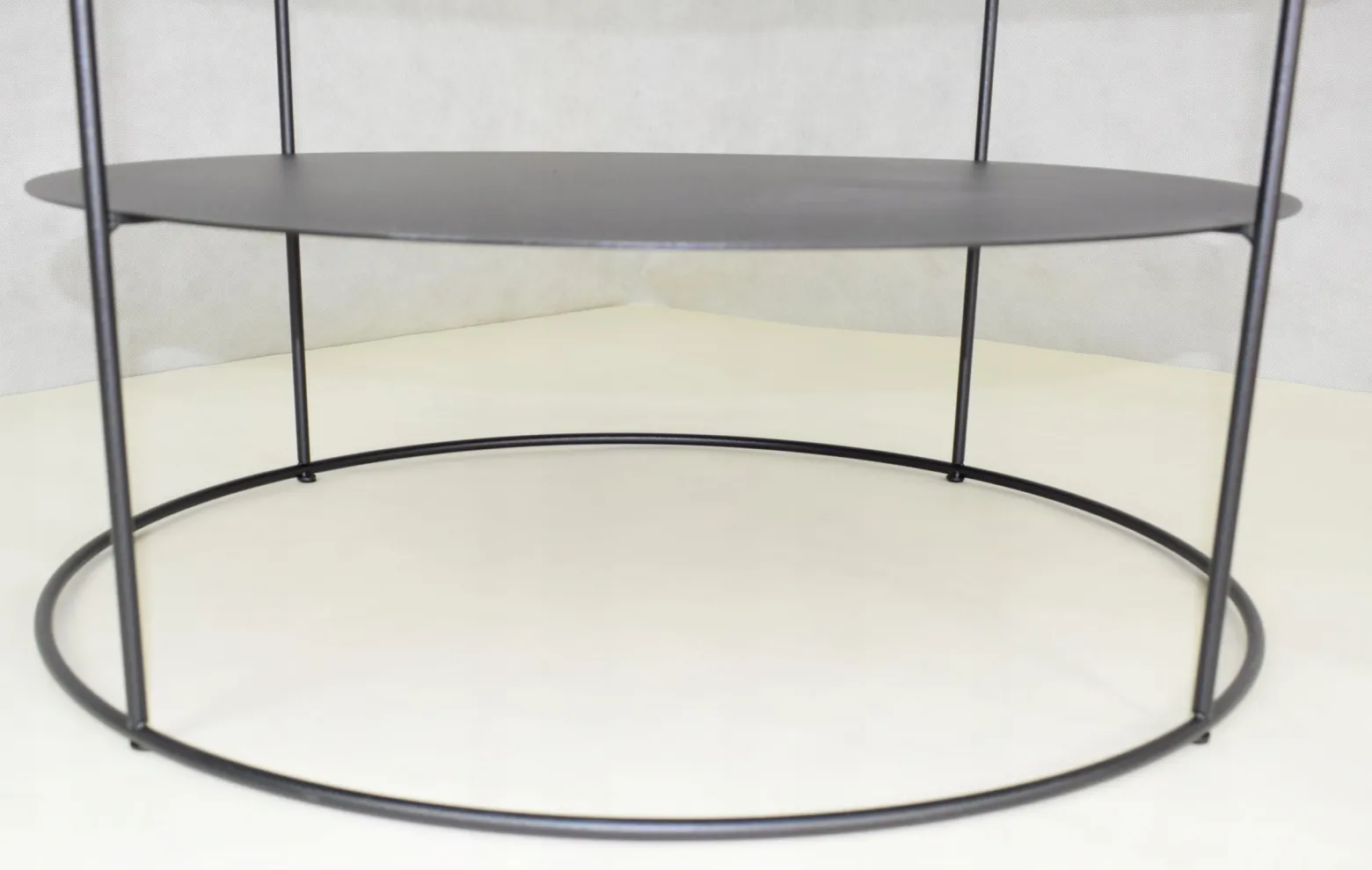 Okrągły Stolik Kawowy z Półką Salon Loft Metal 75x75x43 Czarny+Beton Jasny