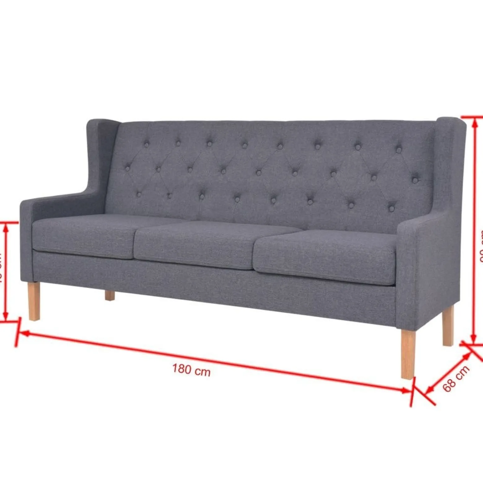 3-osobowa sofa tapicerowana tkaniną, szara