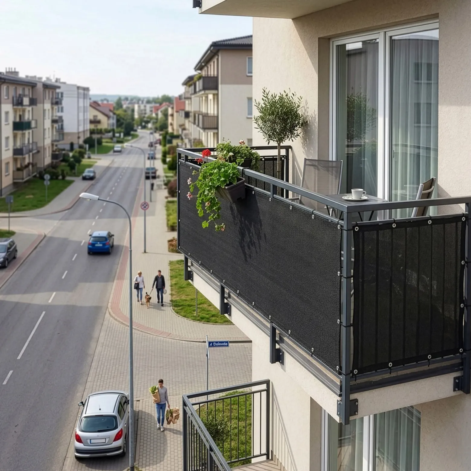 Osłona na balkon 1,15x5 m maskująca mata balkonowa zacieniająca 95%, opaski