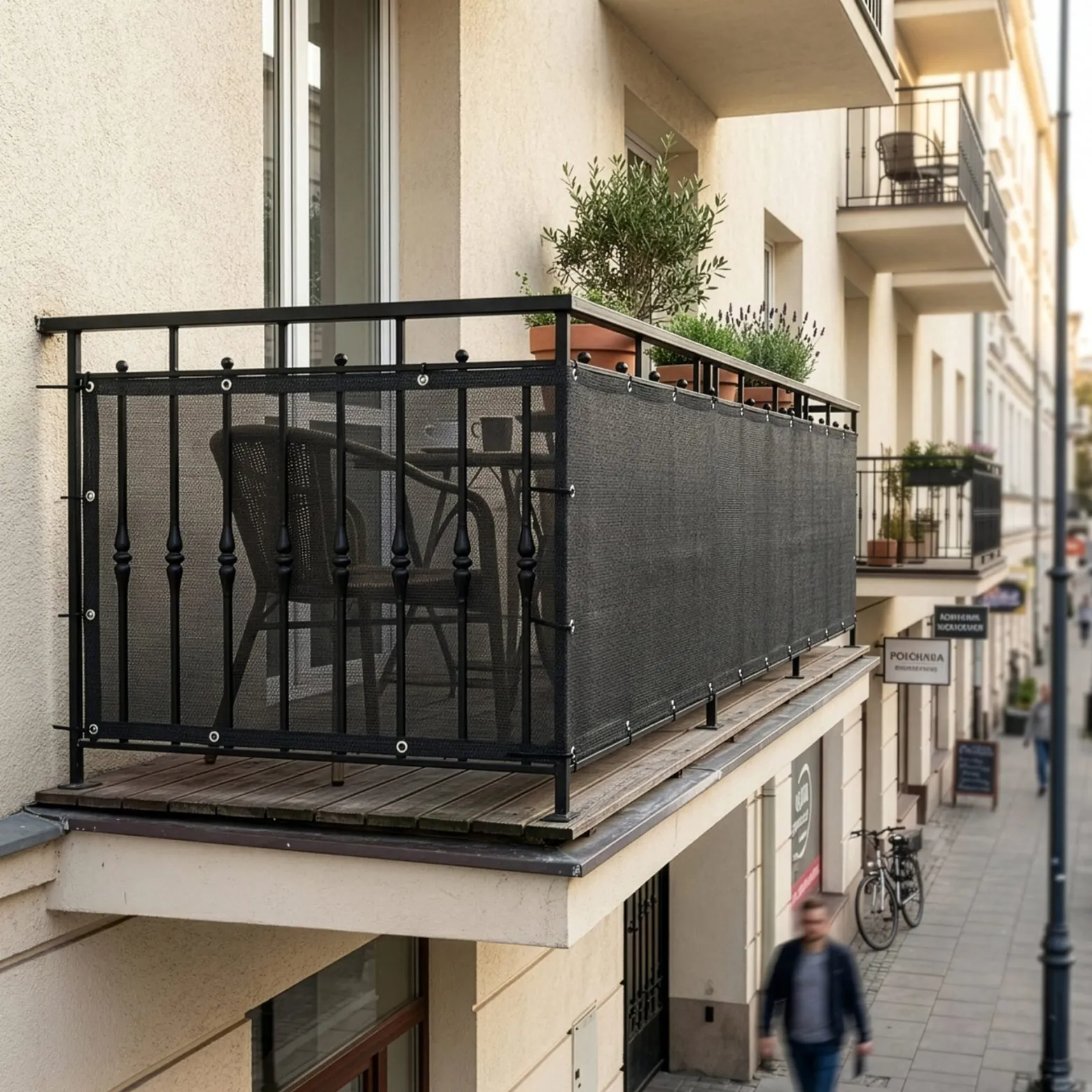 Osłona na balkon 1,15x5 m maskująca mata balkonowa zacieniająca 95%, opaski
