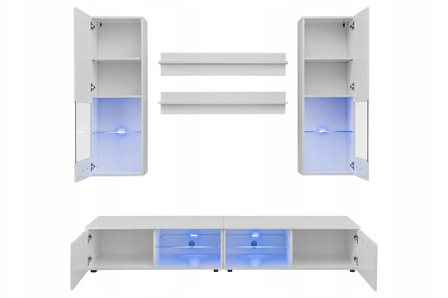 Pan Igiełka - Zestaw Mebli Komplet - Meblościanka RTV z Witrynami LED RGB