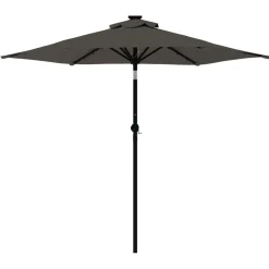 Parasol Ogrodowy Antracytowy Składany Na Słupku z Oświetleniem 225x225x212