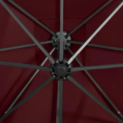 Parasol Ogrodowy Bordowy Wiszący z Podstawą i Oświetleniem 250 cm