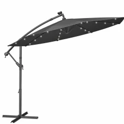 Parasol ogrodowy 3 m szary z LED solarnymi UPF 50+ owalny 300x260 cm