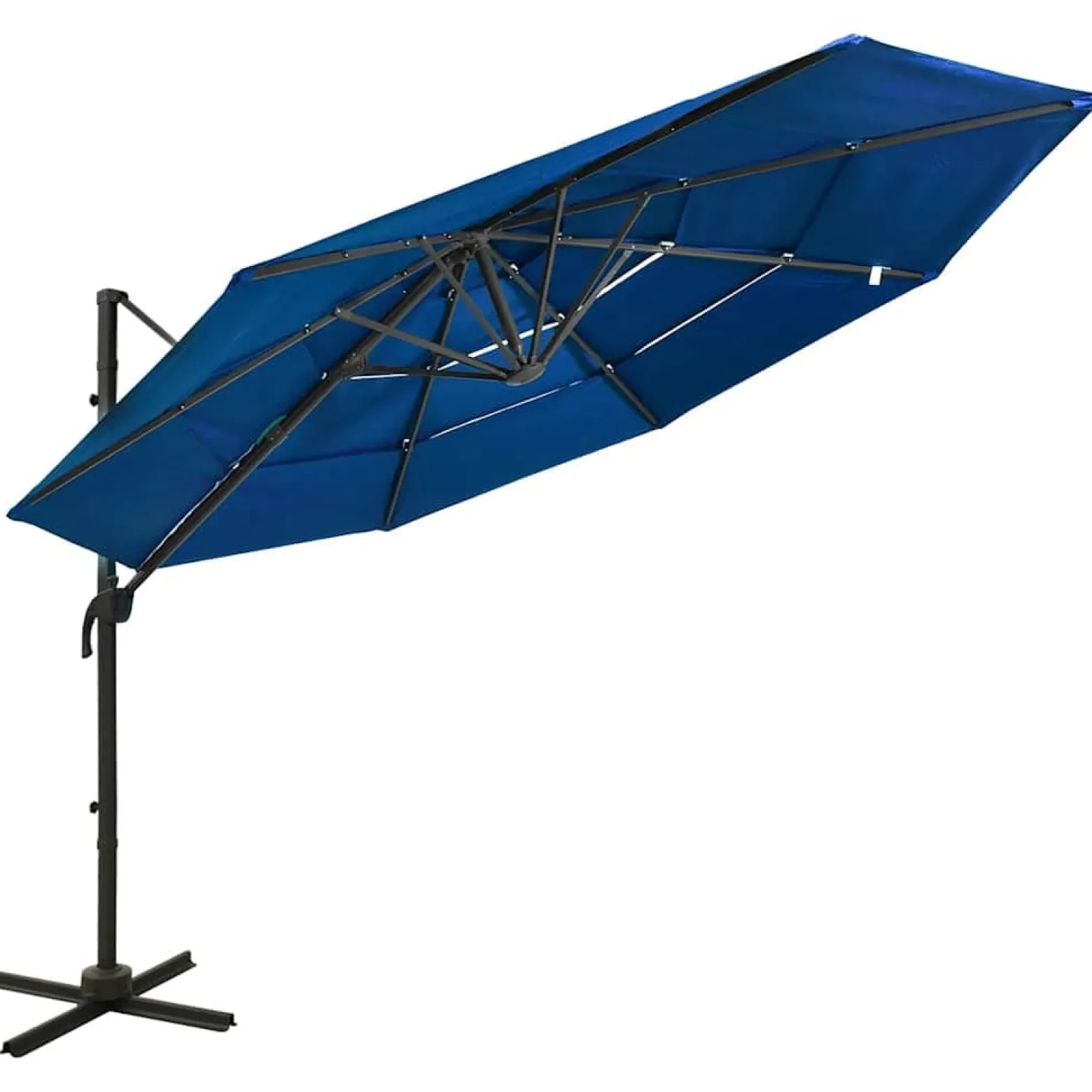 Parasol Ogrodowy Niebieski z Podstawą Składany Na Taras Balkon Ogród 3x3 m