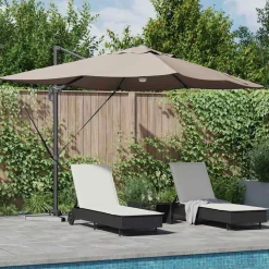 Parasol Ogrodowy Szary Składany z Podstawą Na Taras Ogród LED 351 x 250