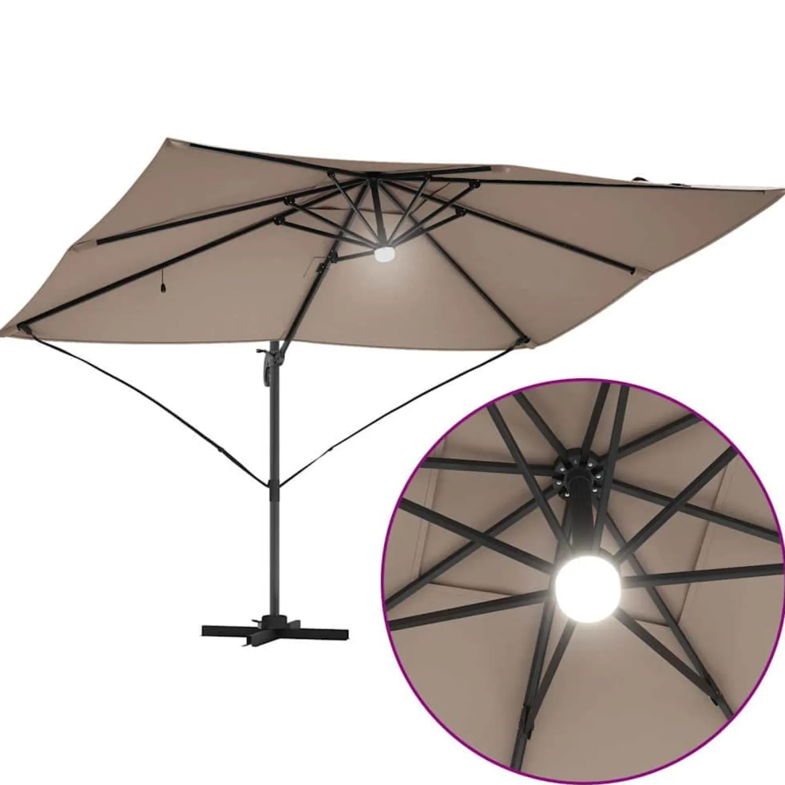 Parasol Ogrodowy Szary Składany z Podstawą Na Taras Ogród LED 351 x 250