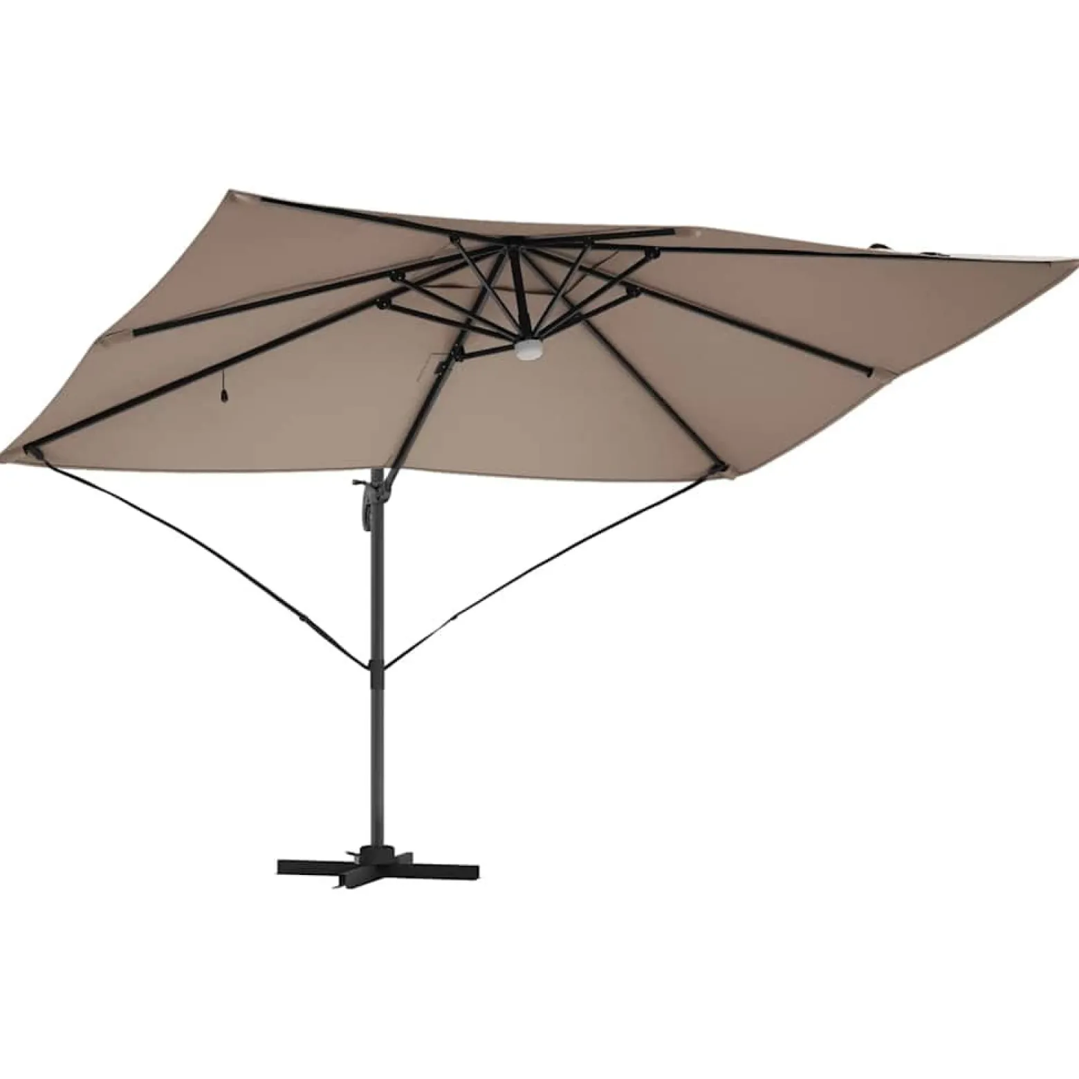 Parasol Ogrodowy Szary Składany z Podstawą Na Taras Ogród LED 351 x 250