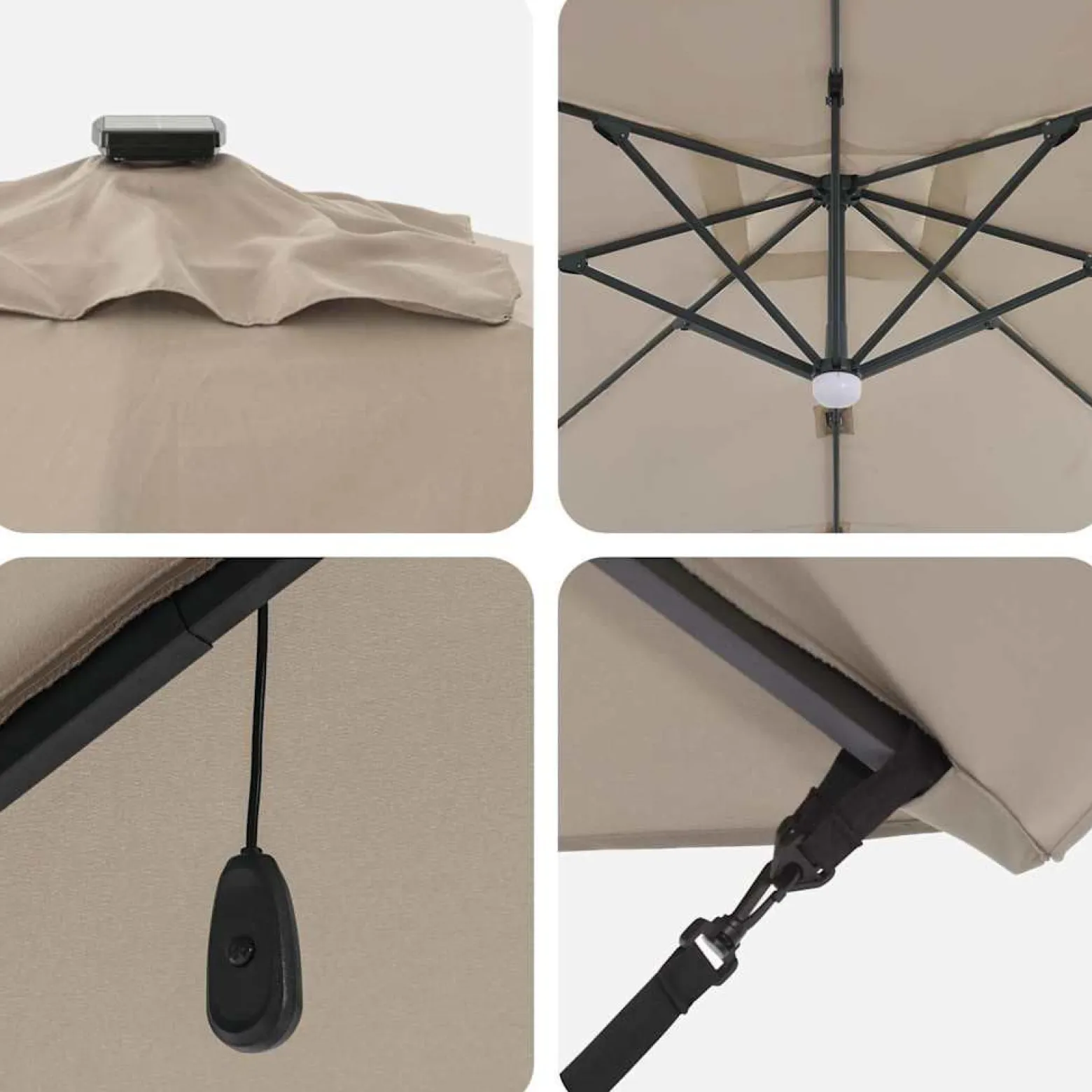 Parasol Ogrodowy Szary Składany z Podstawą Na Taras Ogród LED 351 x 250