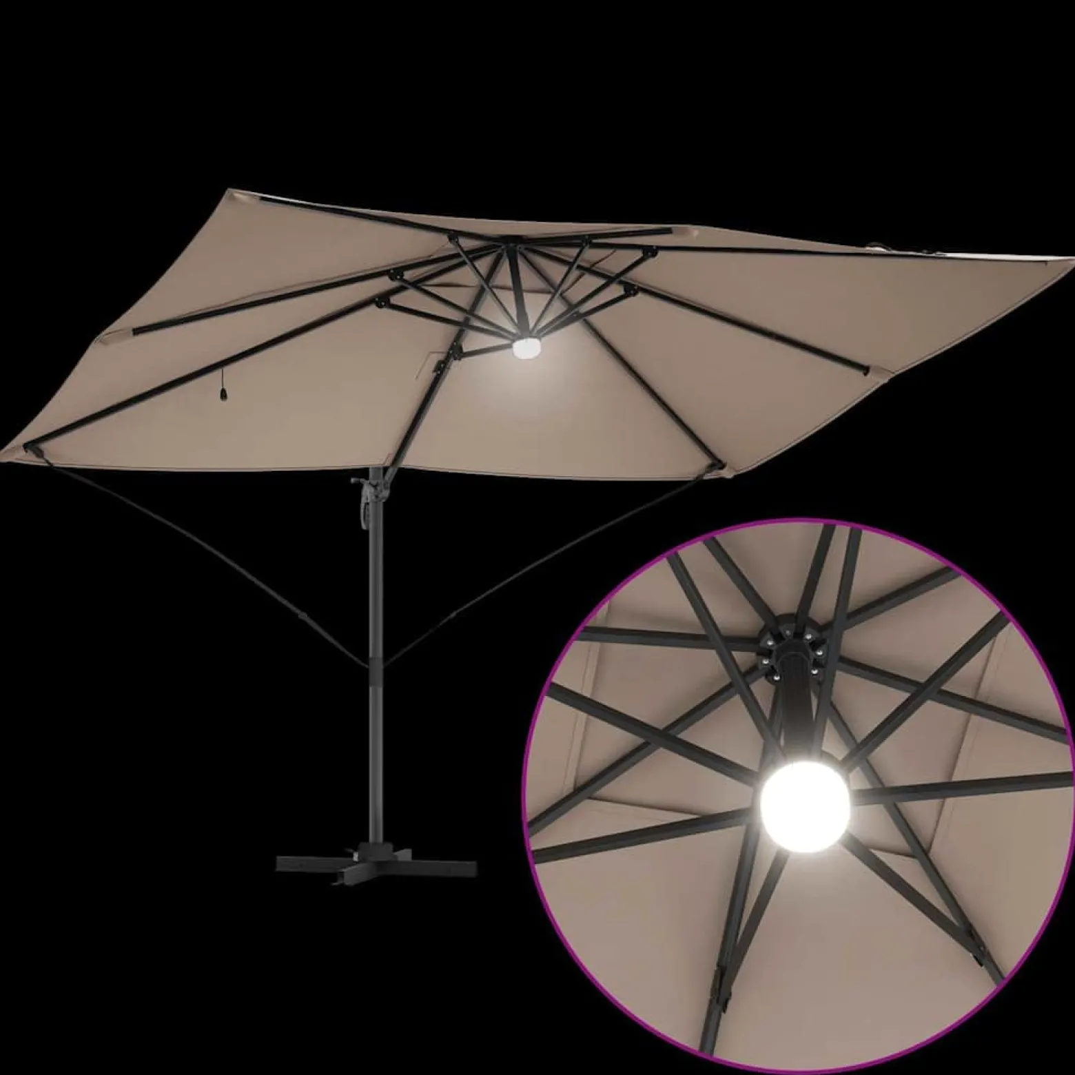 Parasol Ogrodowy Szary Składany z Podstawą Na Taras Ogród LED 351 x 250