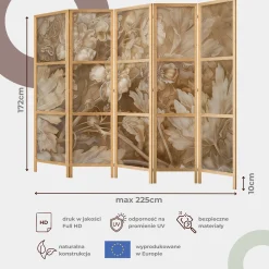 Parawan Japoński 5-panelowy Delikatne Polne Kwiaty 225x172cm