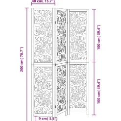 Parawan pokojowy 3-panelowy czarny lite drewno paulowni