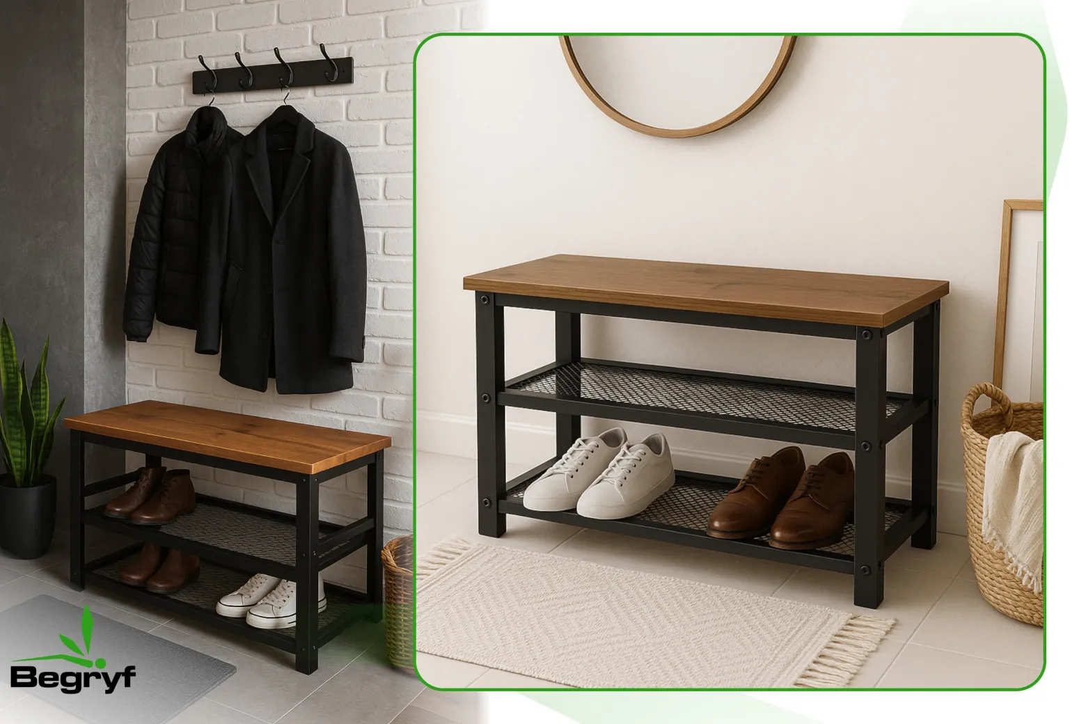 Półka ciemny brąz szafka na buty z siedziskiem loft BEGRYF 73x30x45