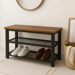 Półka ciemny brąz szafka na buty z siedziskiem loft BEGRYF 73x30x45
