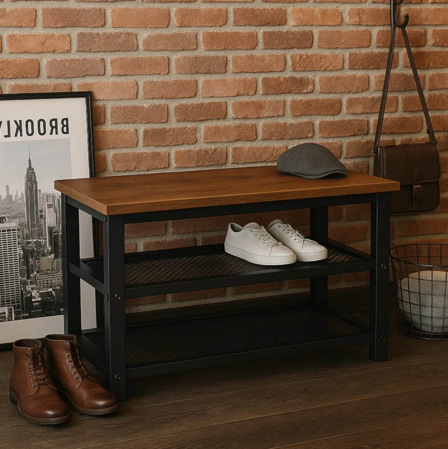 Półka ciemny brąz szafka na buty z siedziskiem loft BEGRYF 73x30x45
