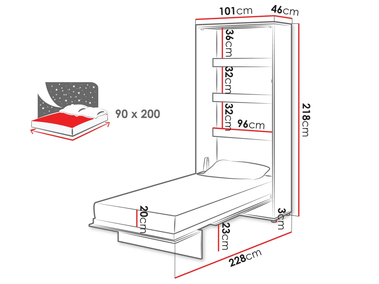 Półkotapczan Bed-Concept BC-03 90x200 z oświetleniem LED