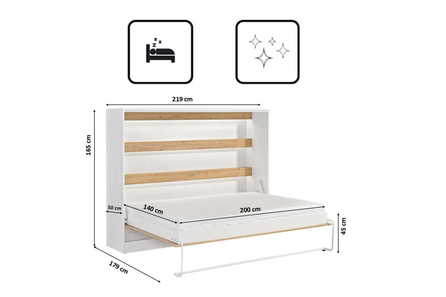 Półkotapczan Perfekt 160x200 poziomy z materacem Dąb+Biały