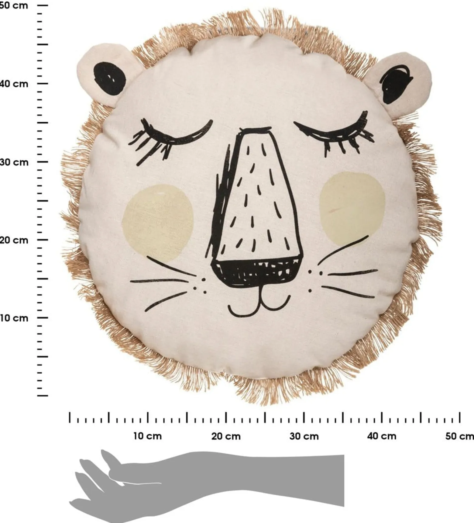 Poduszka z frędzlami dla dzieci Lew beżowa 44 cm okrągła