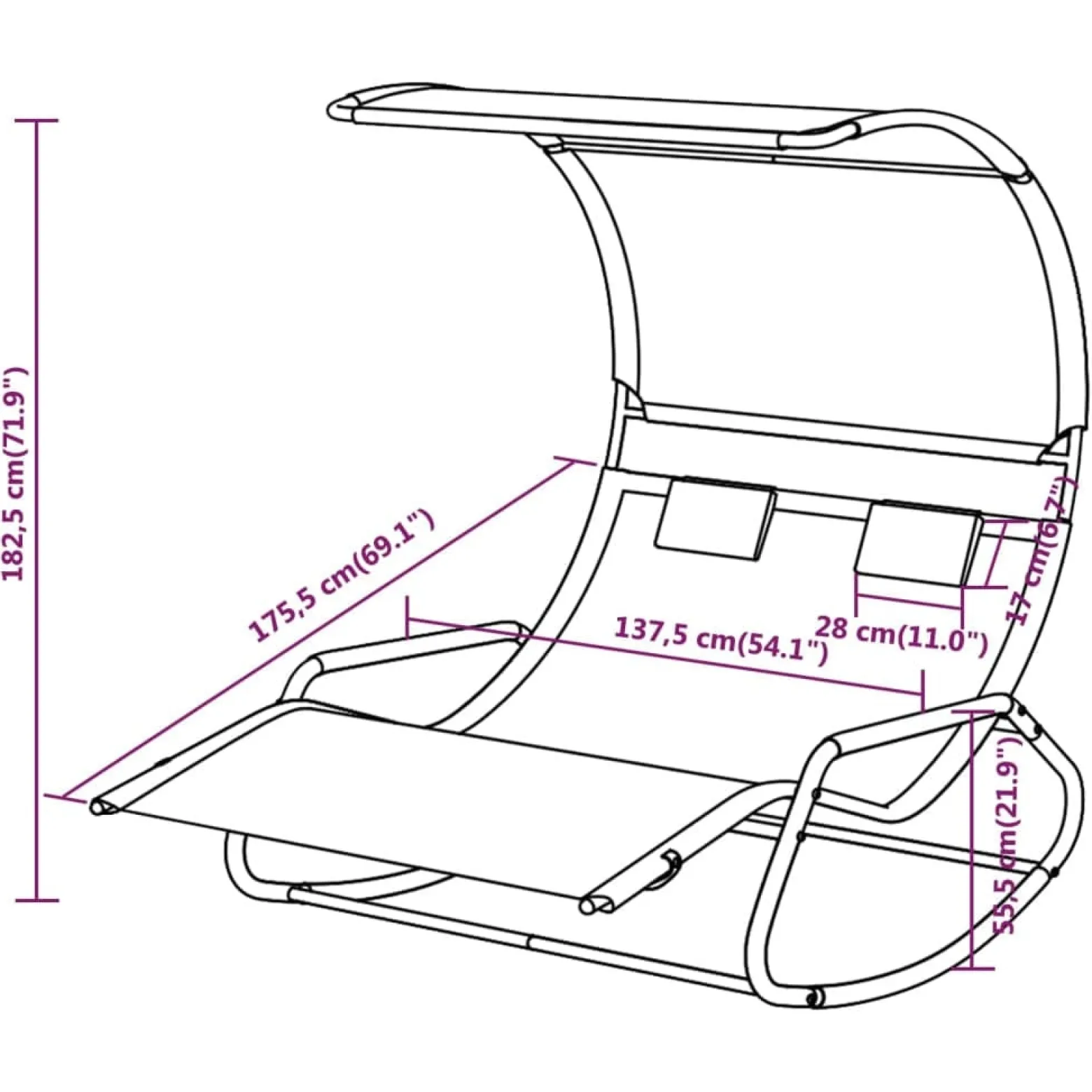 Podwójny Leżak Czarny Tkanina vidaXL