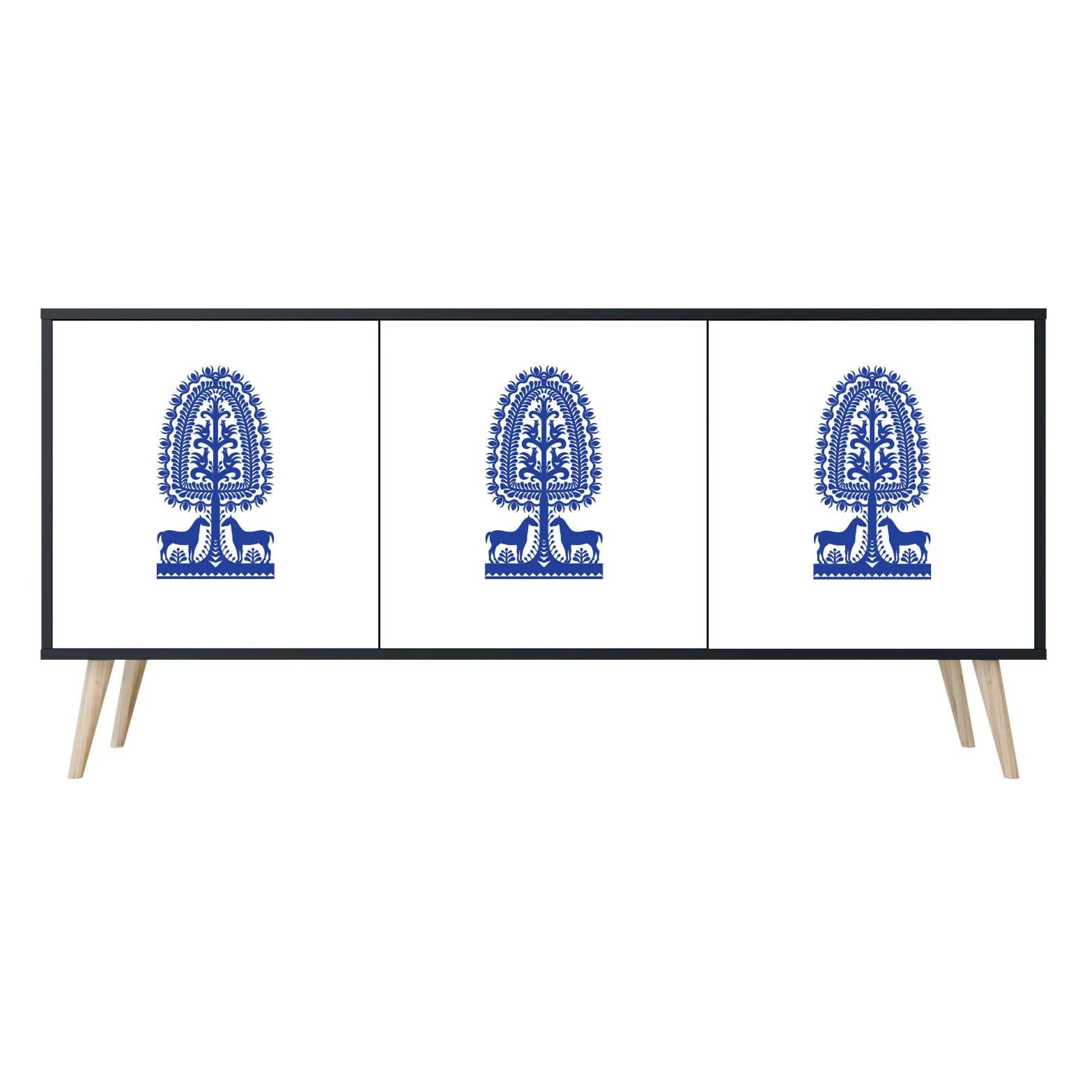 POLISH FOLK ART Komoda 3 drzwi Czarna-Bukowa skośna