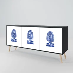POLISH FOLK ART Komoda 3 drzwi Czarna-Bukowa skośna