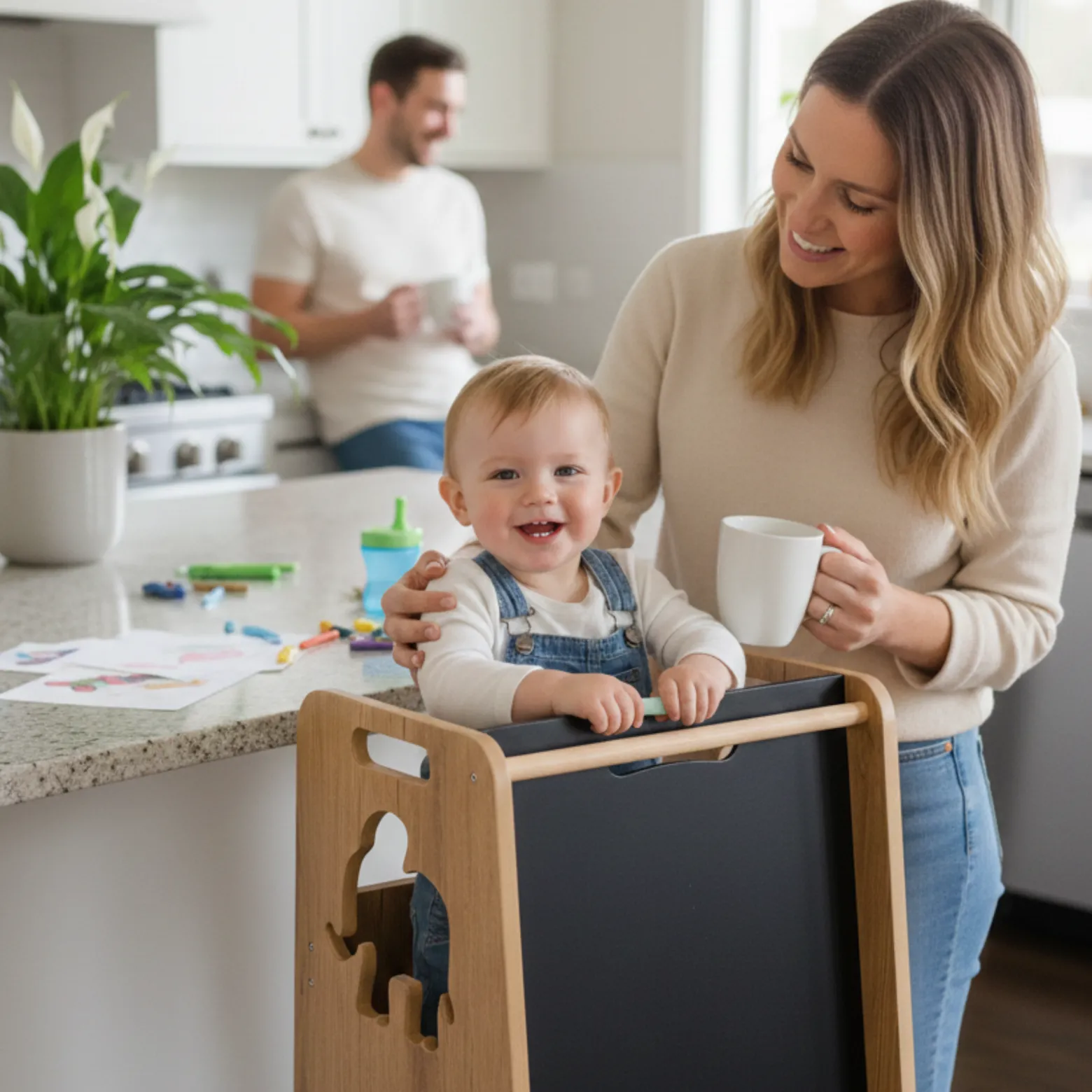 Pomocnik kuchenny dla dzieci z tablicą regulowany Kitchen Helper MDF drewno
