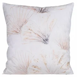 Poszewka 45x45 Velvet 8 kwiaty biała beżowa liście miłorzębu
