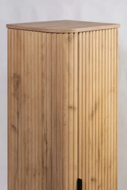 Półsłupek Łazienkowy Szafka Wisząca 79 Cm Dąb Ryflowane Fronty Mdf Elesan