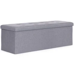Pufa pikowana 111x38 cm ze schowkiem jasnoszara ModernHome