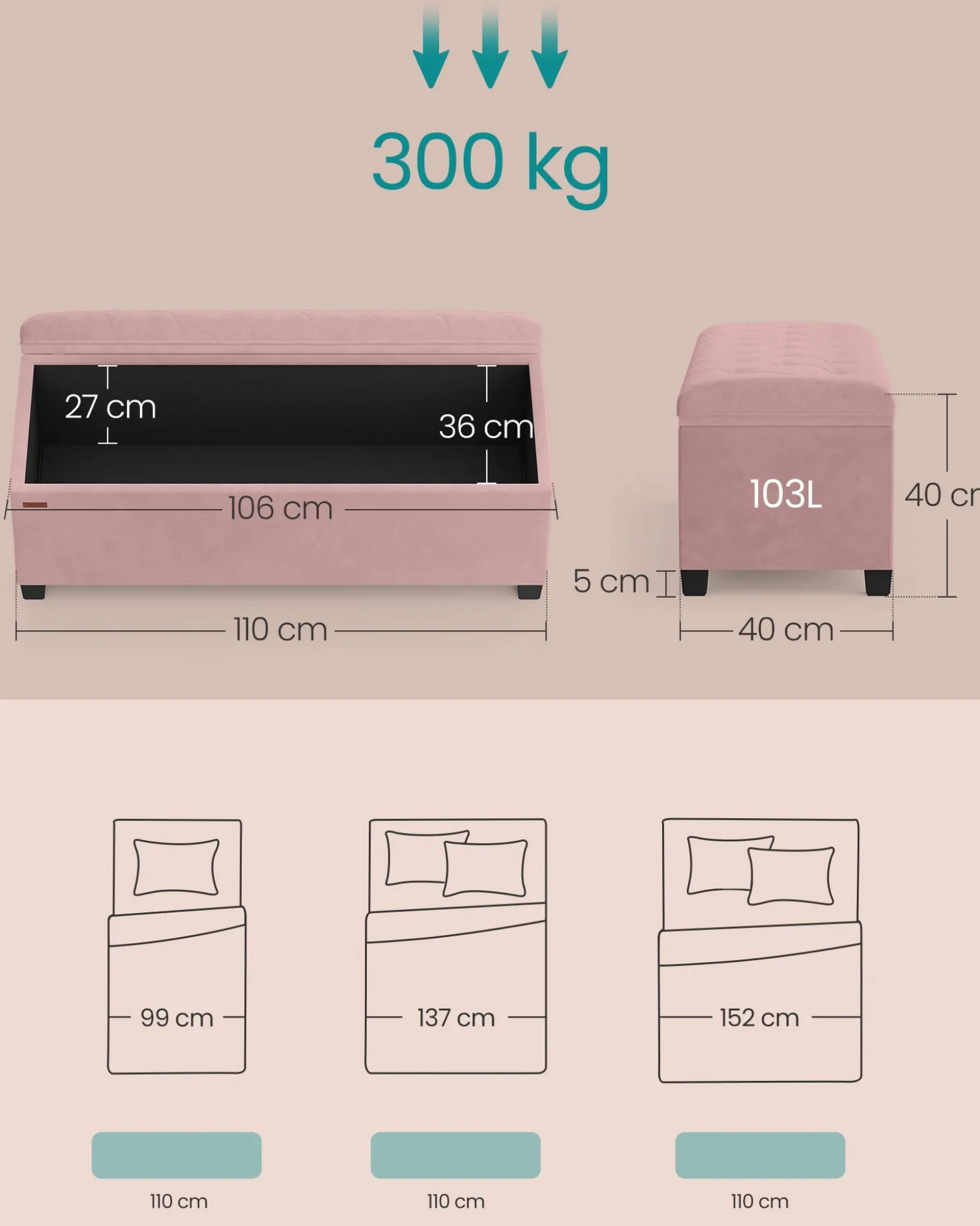 Pufa z ławką na buty 2 w 1 pastelowy róż dla dziewczynki 110 cm